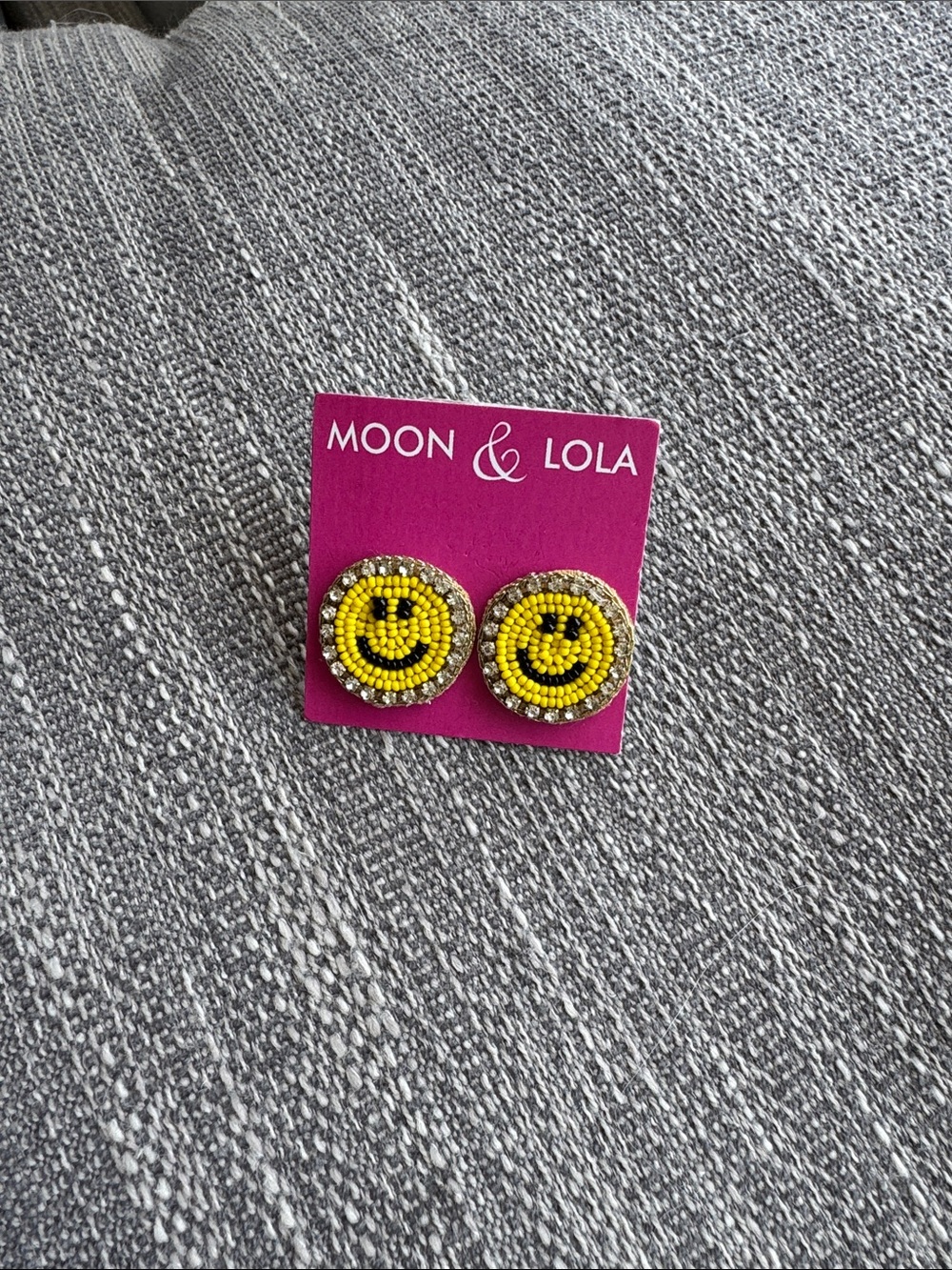 Moon & Lola Seed Bead Smiley Face Stud Earrings